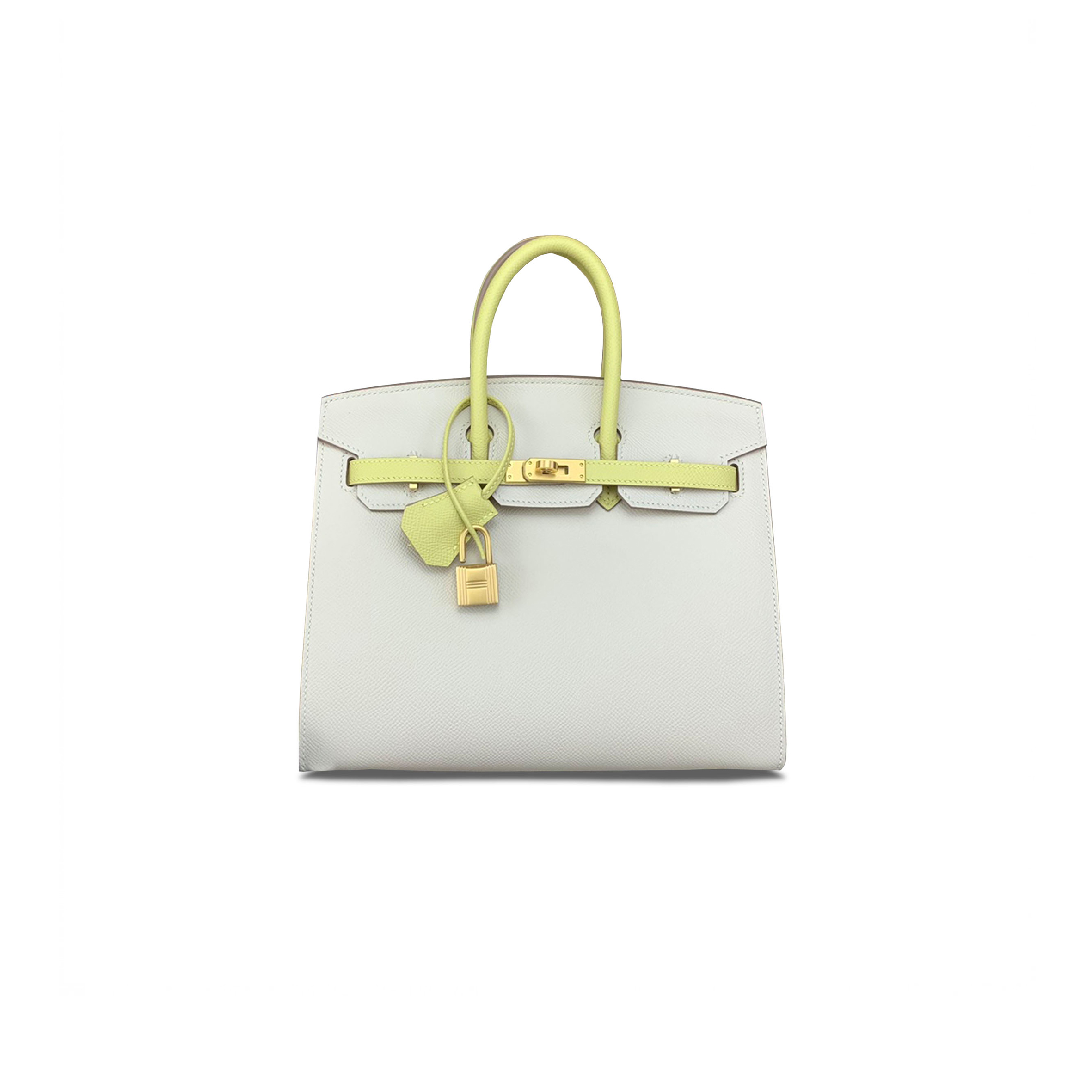 HERMÈS BIRKIN 25 EPSOM MILKSHAKE WHITE AND CHICK YELLOW GOLD BUCKLE A2173841 (25*18*13cm)